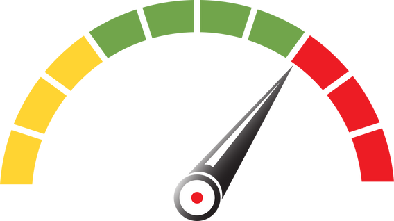 Speedometer or tachometer with arrow. Infographic gauge element. Template for download design. Colorful illustration in flat style.